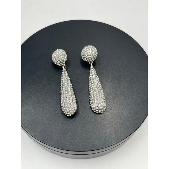 Kenneth Jay Lane KJL Kenneth Lane Pavé Silvertone Teardrop Long Dangle Earrings - Picture 7 of 14